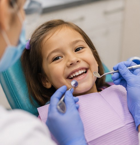 Smiling girl in the dental chair during her checkup